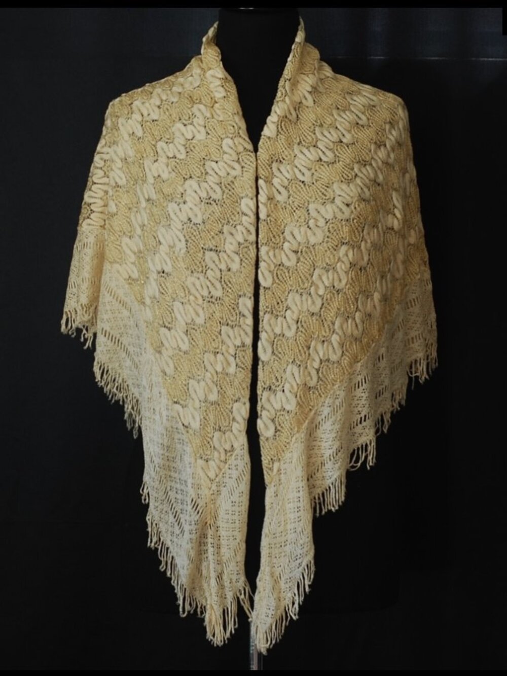 1970's Ivory Rayon Shawl With Metallic Accents - Japan